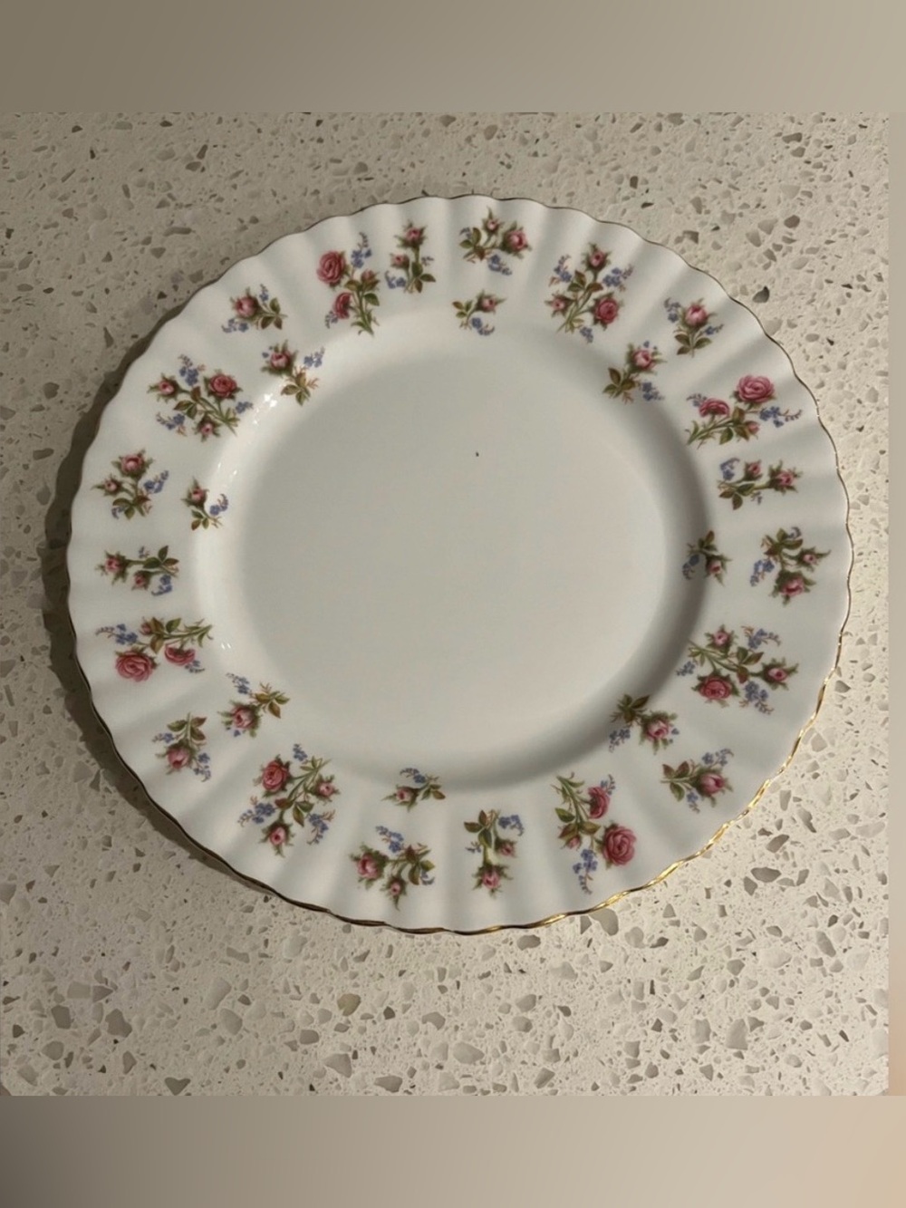 Royal Albert White Dinner Plate with Pink Roses and Blue Sprigs
